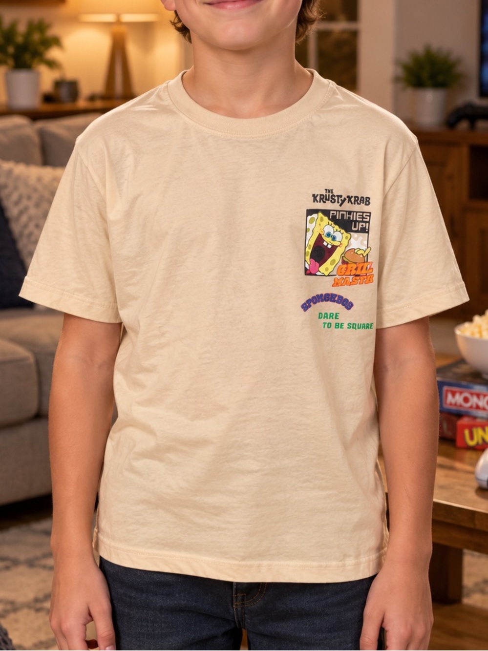 SpongeBob Squarepants- Cream Graphic Tee Size 9